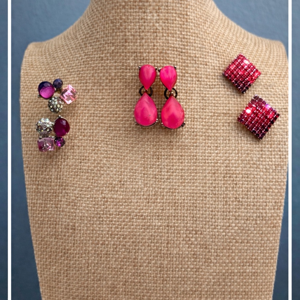 3 Pair Pink Statement Earrings Bundle | Stud + Drop Sparkle Set